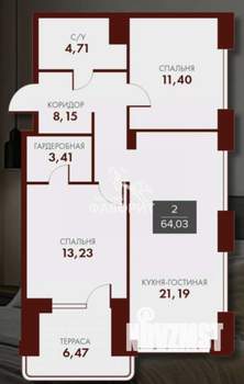 2-к квартира, вторичка, 64м2, 5/16 этаж