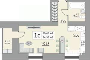 1-к квартира, строящийся дом, 34м2, 2/15 этаж
