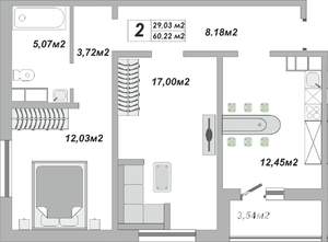 2-к квартира, строящийся дом, 60м2, 11/25 этаж