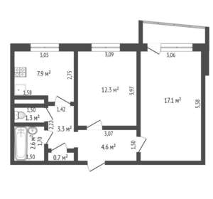 2-к квартира, вторичка, 54м2, 7/10 этаж