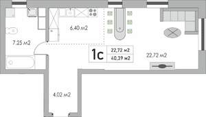 1-к квартира, строящийся дом, 40м2, 2/9 этаж