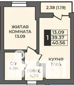 1-к квартира, строящийся дом, 41м2, 9/12 этаж