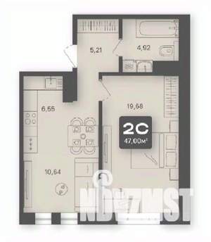2-к квартира, строящийся дом, 47м2, 3/4 этаж