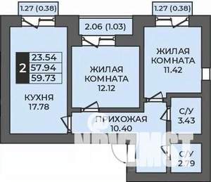 2-к квартира, строящийся дом, 60м2, 5/5 этаж