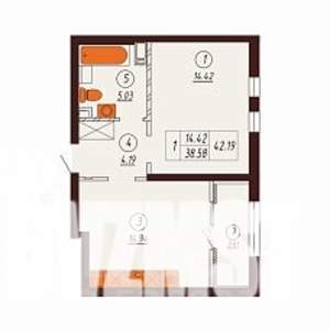 1-к квартира, строящийся дом, 42м2, 12/17 этаж