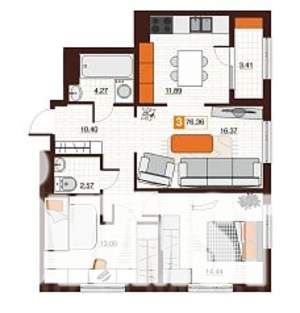 3-к квартира, вторичка, 76м2, 2/17 этаж