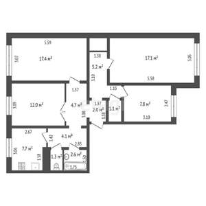 4-к квартира, вторичка, 83м2, 2/9 этаж