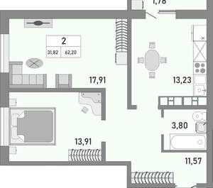 2-к квартира, вторичка, 62м2, 22/25 этаж