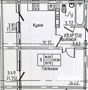 1-к квартира, вторичка, 33м2, 9/17 этаж