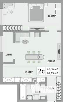 2-к квартира, вторичка, 65м2, 2/9 этаж