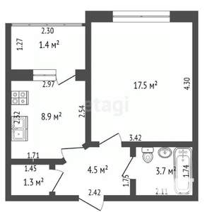 1-к квартира, вторичка, 37м2, 9/9 этаж