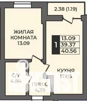 1-к квартира, строящийся дом, 41м2, 10/12 этаж