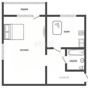 1-к квартира, вторичка, 30м2, 3/3 этаж