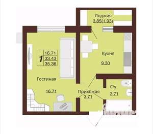 1-к квартира, вторичка, 35м2, 10/16 этаж