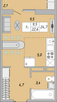 1-к квартира, вторичка, 25м2, 1/24 этаж