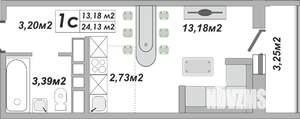 1-к квартира, строящийся дом, 24м2, 24/25 этаж