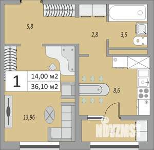 1-к квартира, строящийся дом, 36м2, 8/24 этаж