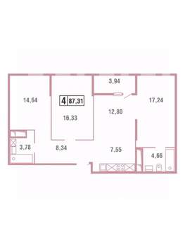 3-к квартира, вторичка, 88м2, 2/19 этаж