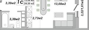 1-к квартира, вторичка, 24м2, 1/25 этаж