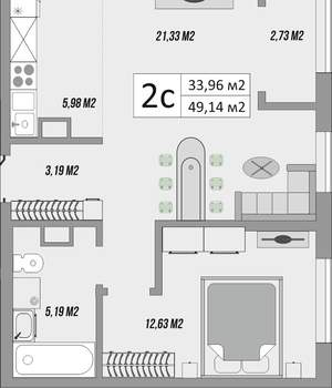 2-к квартира, вторичка, 49м2, 9/9 этаж