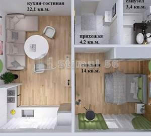 1-к квартира, вторичка, 44м2, 4/4 этаж