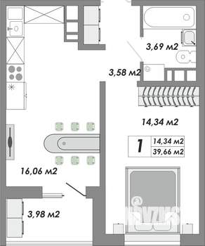 1-к квартира, строящийся дом, 40м2, 7/9 этаж