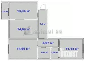 3-к квартира, вторичка, 71м2, 5/14 этаж