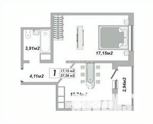 1-к квартира, вторичка, 37м2, 18/24 этаж