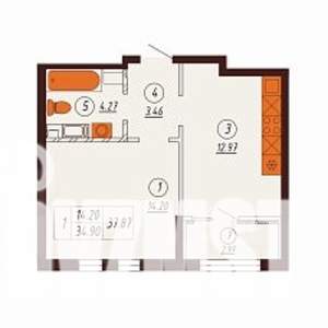 1-к квартира, строящийся дом, 38м2, 12/17 этаж