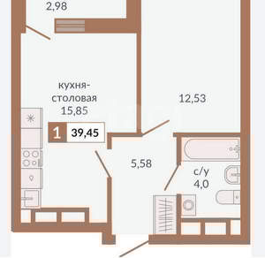 1-к квартира, вторичка, 39м2, 2/17 этаж