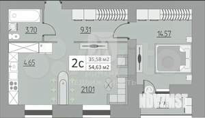 2-к квартира, вторичка, 55м2, 9/15 этаж