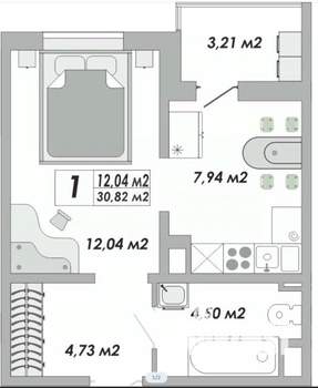 1-к квартира, вторичка, 31м2, 2/16 этаж