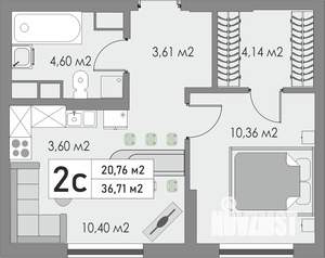 2-к квартира, строящийся дом, 37м2, 2/9 этаж