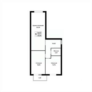 3-к квартира, строящийся дом, 81м2, 11/15 этаж