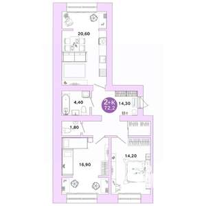 2-к квартира, вторичка, 72м2, 4/4 этаж