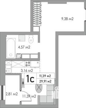 1-к квартира, строящийся дом, 30м2, 8/10 этаж