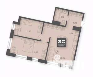 3-к квартира, строящийся дом, 64м2, 2/4 этаж
