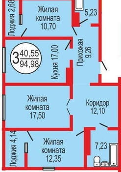 3-к квартира, вторичка, 95м2, 8/17 этаж