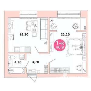 1-к квартира, вторичка, 47м2, 3/4 этаж