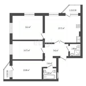 4-к квартира, вторичка, 90м2, 2/5 этаж