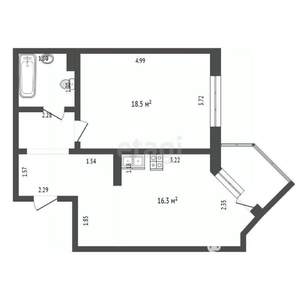 1-к квартира, вторичка, 50м2, 11/18 этаж