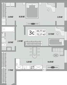 3-к квартира, строящийся дом, 75м2, 1/9 этаж