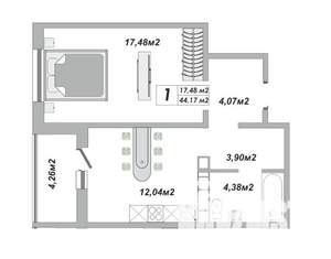 1-к квартира, вторичка, 44м2, 23/25 этаж