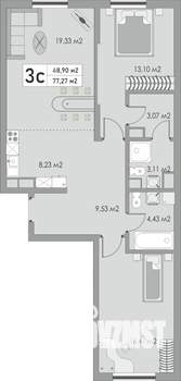 3-к квартира, строящийся дом, 77м2, 3/10 этаж