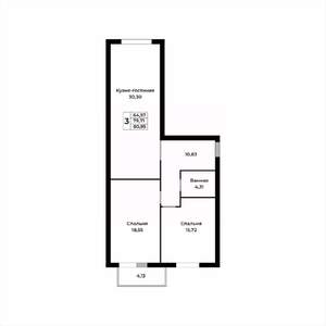 3-к квартира, строящийся дом, 81м2, 5/15 этаж