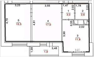 2-к квартира, вторичка, 51м2, 4/17 этаж