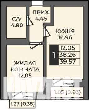 1-к квартира, строящийся дом, 40м2, 5/5 этаж
