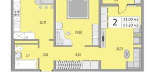 2-к квартира, вторичка, 57м2, 17/24 этаж