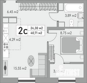 2-к квартира, вторичка, 41м2, 8/10 этаж