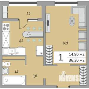 1-к квартира, вторичка, 36м2, 14/24 этаж